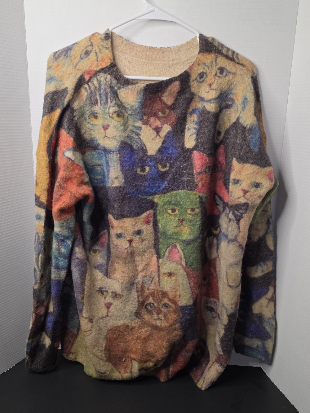 Vintage YESNO All-Over Cat Collage Graphic Knit Oversized Sweater